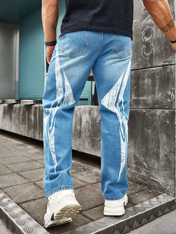 Men's Printed Denim Jeans With Pockets