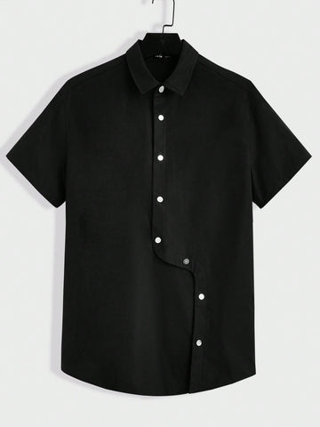 Loose Fit Men's Button-Down Short Sleeve Woven Casual Shirt