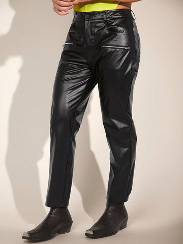 Men's Woven Casual Pu Leather Pants