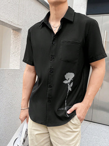 Men's Floral Print Short Sleeve Loose Shirt