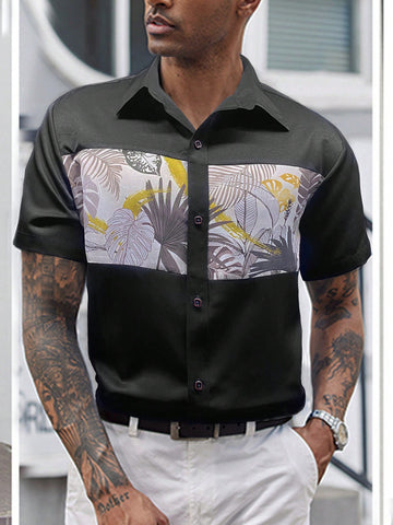 Men's Tropical Printed Patchwork Shirt