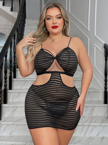 Plus Size Women's Hollow Out Sexy Lingerie Dress + Thong