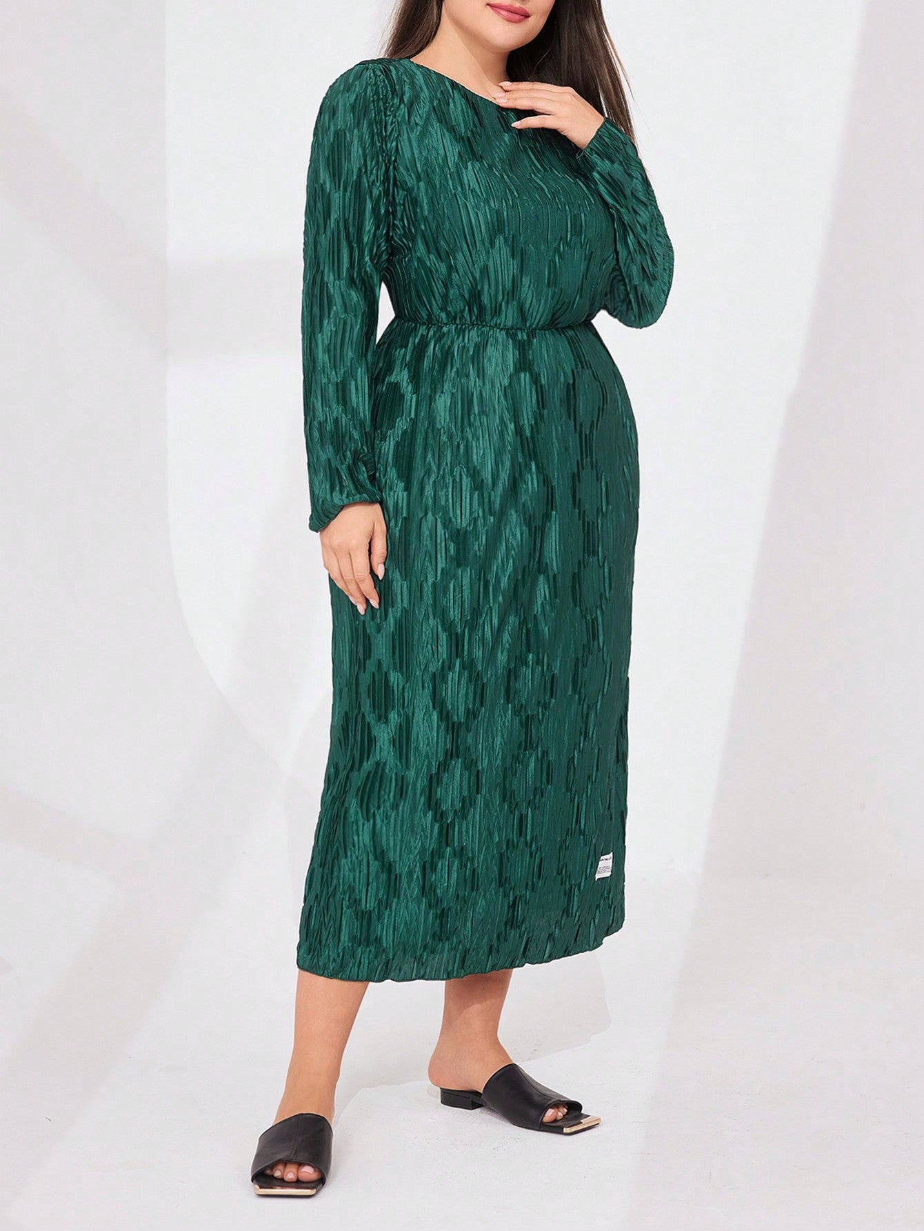 Plus Size Women's Long Sleeve Pleated Dress