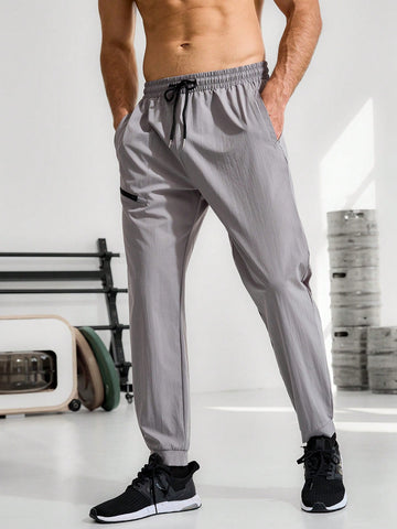 Men's Drawstring Waist Jogger Pants With Slanted Pockets