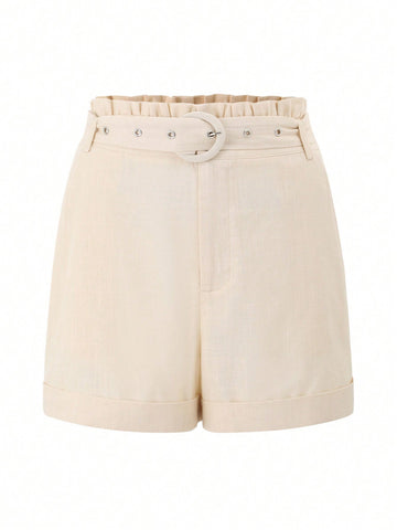 Women's Paper Bag Waist Cuffed Hem Shorts