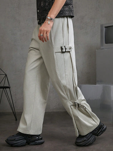 Woven Casual Solid Color Pleated Pants