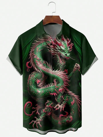 Men's Chinese Dragon Pattern Short Sleeve Shirt