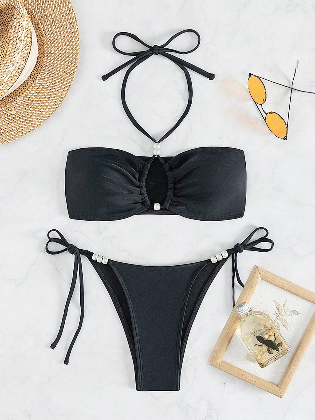 Drawstring Halter Tie Side Bikini Set Music Festival