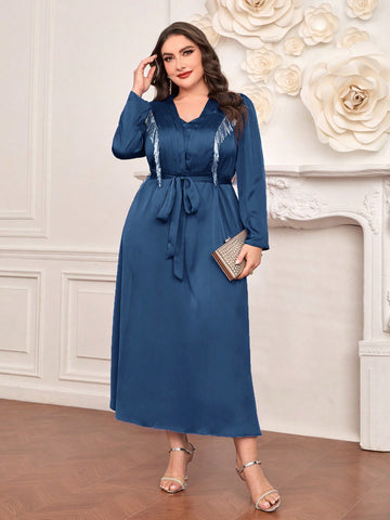 Plus Size Women's Tassel Detailing Empire Waist Dress