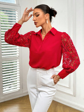 Women's Elegant Regular Fit Button Half Button Down Shirt In Weave Fabric