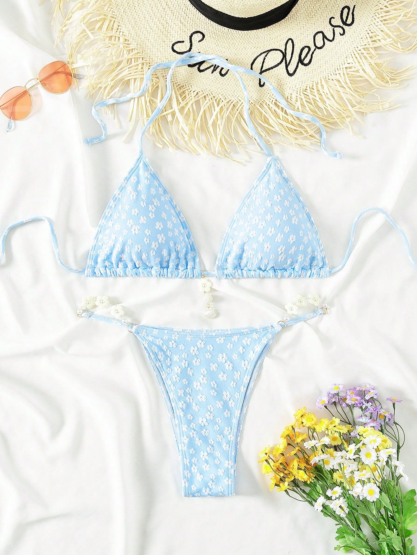 Women's Floral Print Halter Neck Bikini Set Wedding