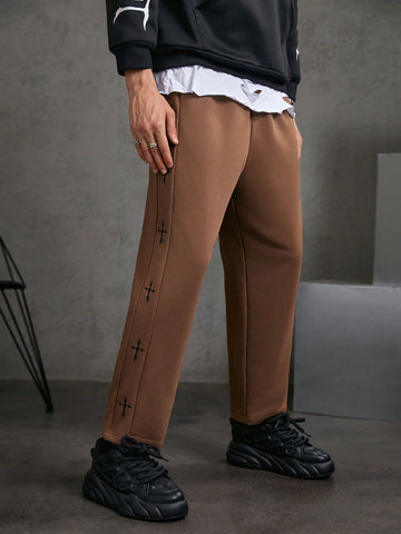 Men's Cross Pattern Slant Pocket Woven Casual Trousers