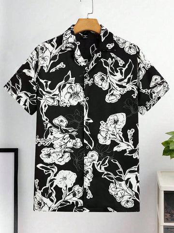 Men's Floral Print Short Sleeve Loose Fit Shirt