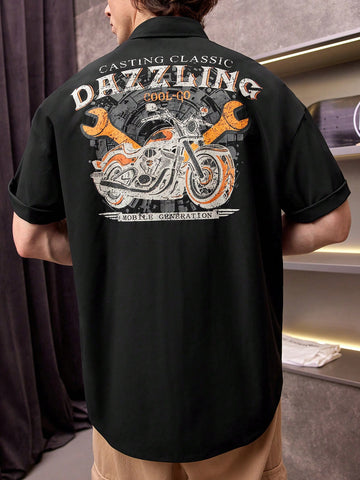 Men's Motorcycle Printed Jacquard Short Sleeve Shirt