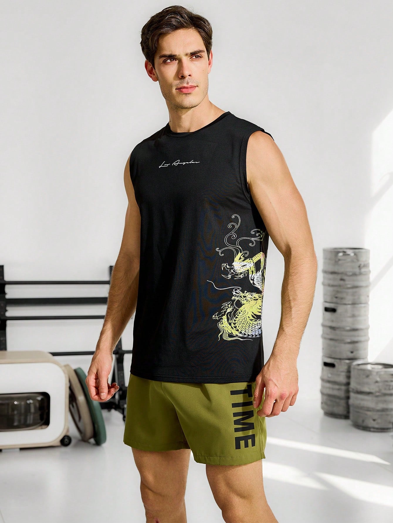 Men's Dragon Pattern Sports Tank Top Workout Tops