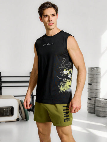 Men's Dragon Pattern Sports Tank Top Workout Tops