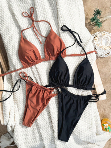 Ladies' Solid Color Swimsuit Set, Vacation Style