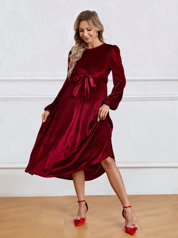 Maternity Velvet Lantern Sleeve Dress