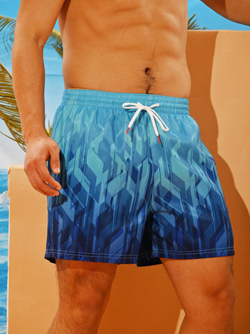 Men's Geometric Pattern Drawstring Beach Shorts