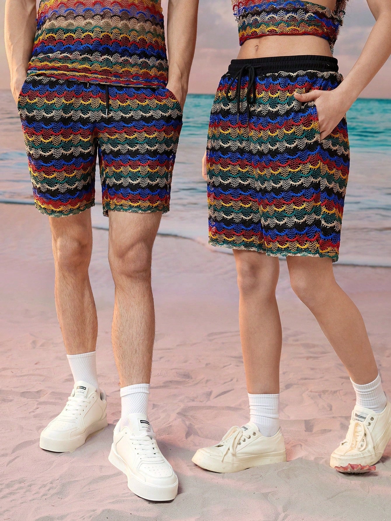 Men's Wave Stripe Weaving Casual Shorts