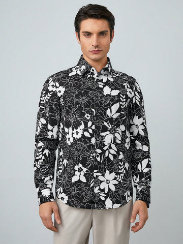 Men's Woven Long Sleeve Shirt With All-Over Floral Print