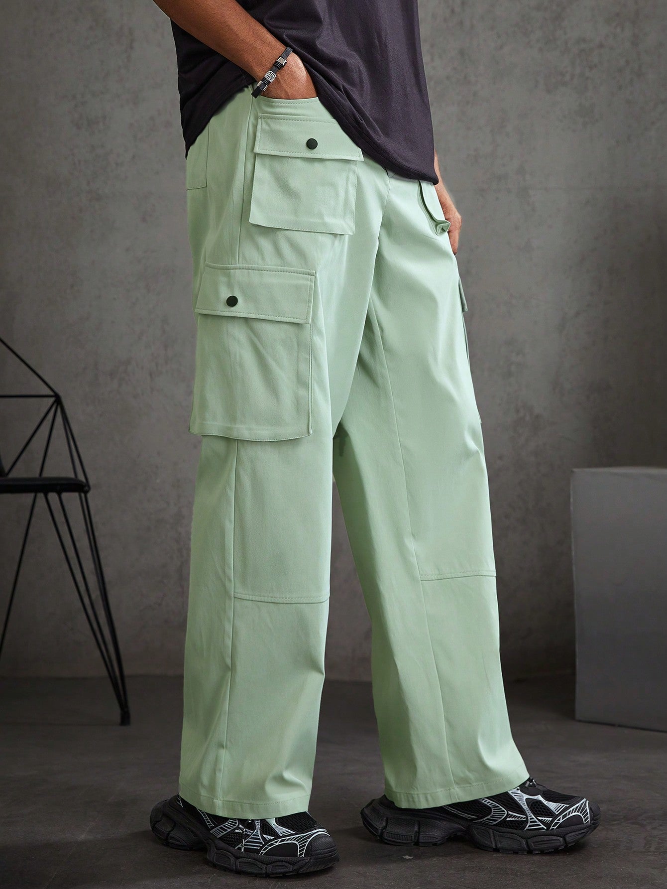 Woven Casual Solid Color Pants With Pockets