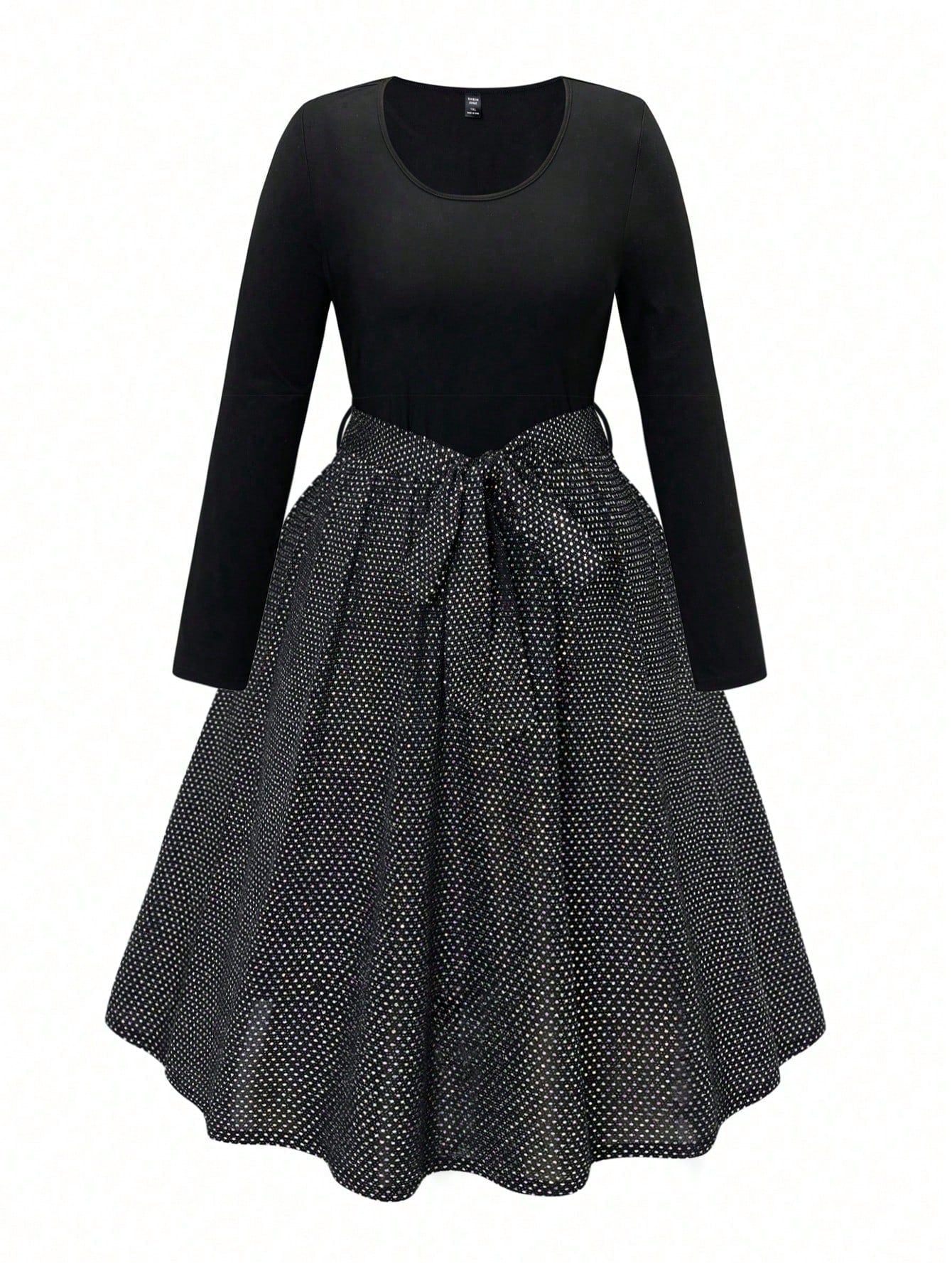 Plus Polka Dot Belted Dress