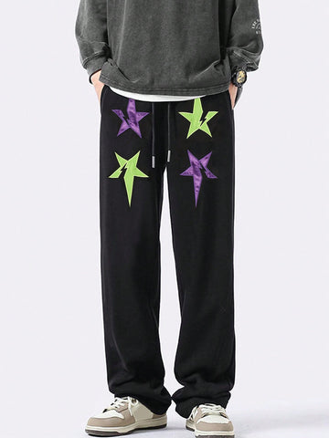 Men's Drawstring Waist Star Printed Pants