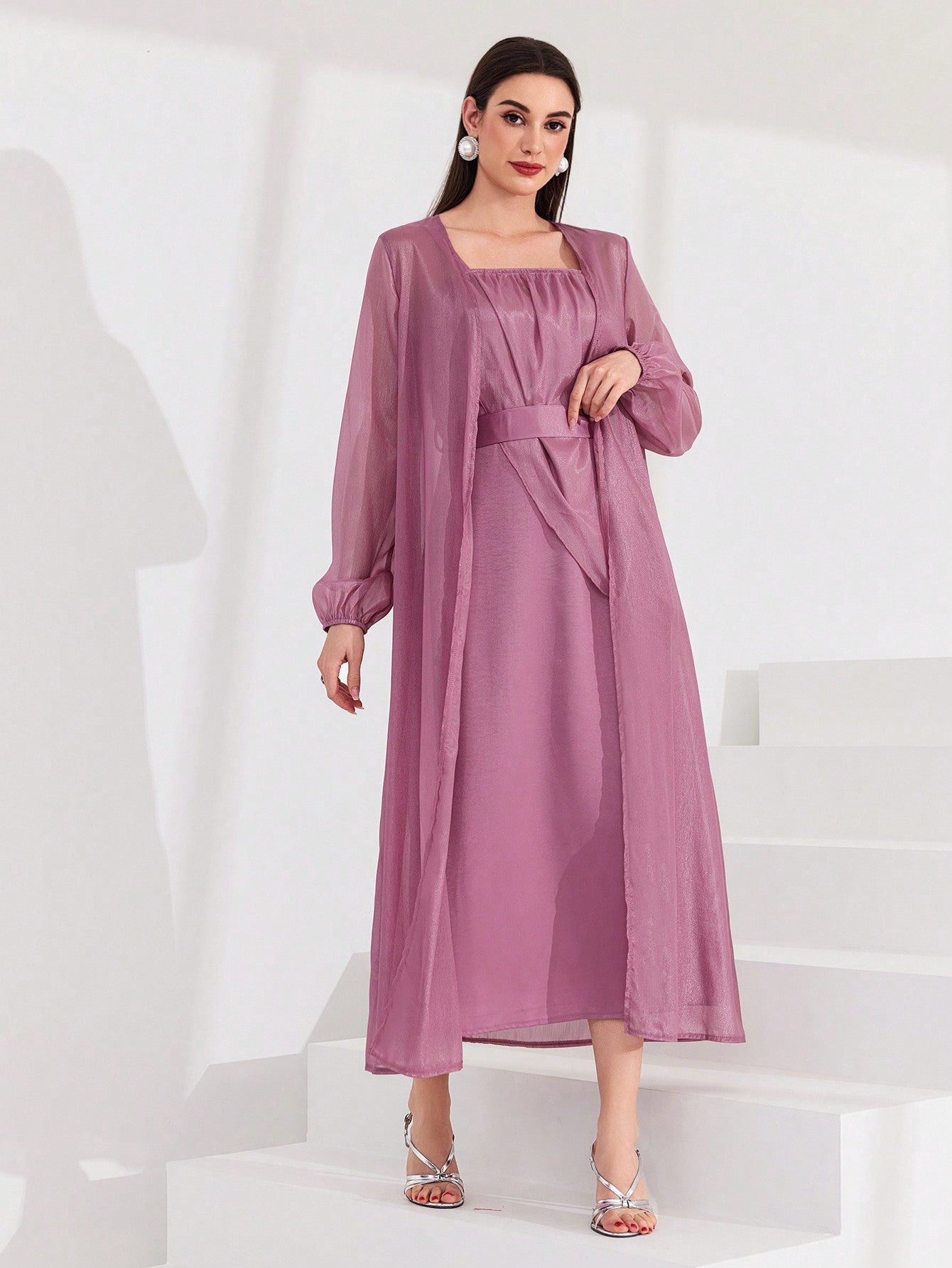 Women's Lantern Sleeve Jacket And Cami Dress Set