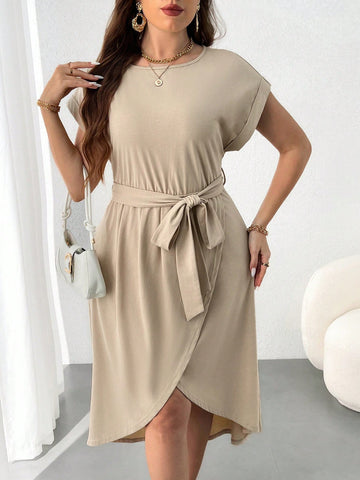 Plus Size Women's Batwing Sleeve Dress With Irregular Hem