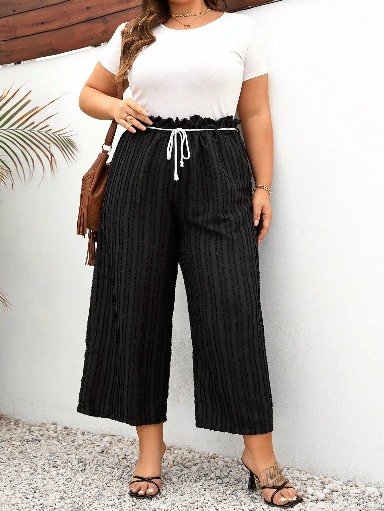 Plus Size Solid Textured Fabric Loose Pants