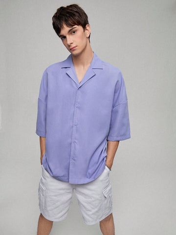 Men's Solid Color Drop Shoulder Shirt