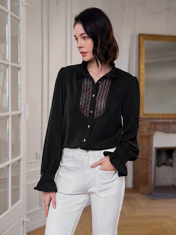 Lace Splice Loose Fit Women's Shirt