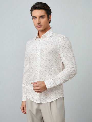 Men's All-Over Woven Long Sleeve Shirt With Face Pattern