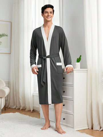 Men's Colorblock Long Sleeve Kimono Robe