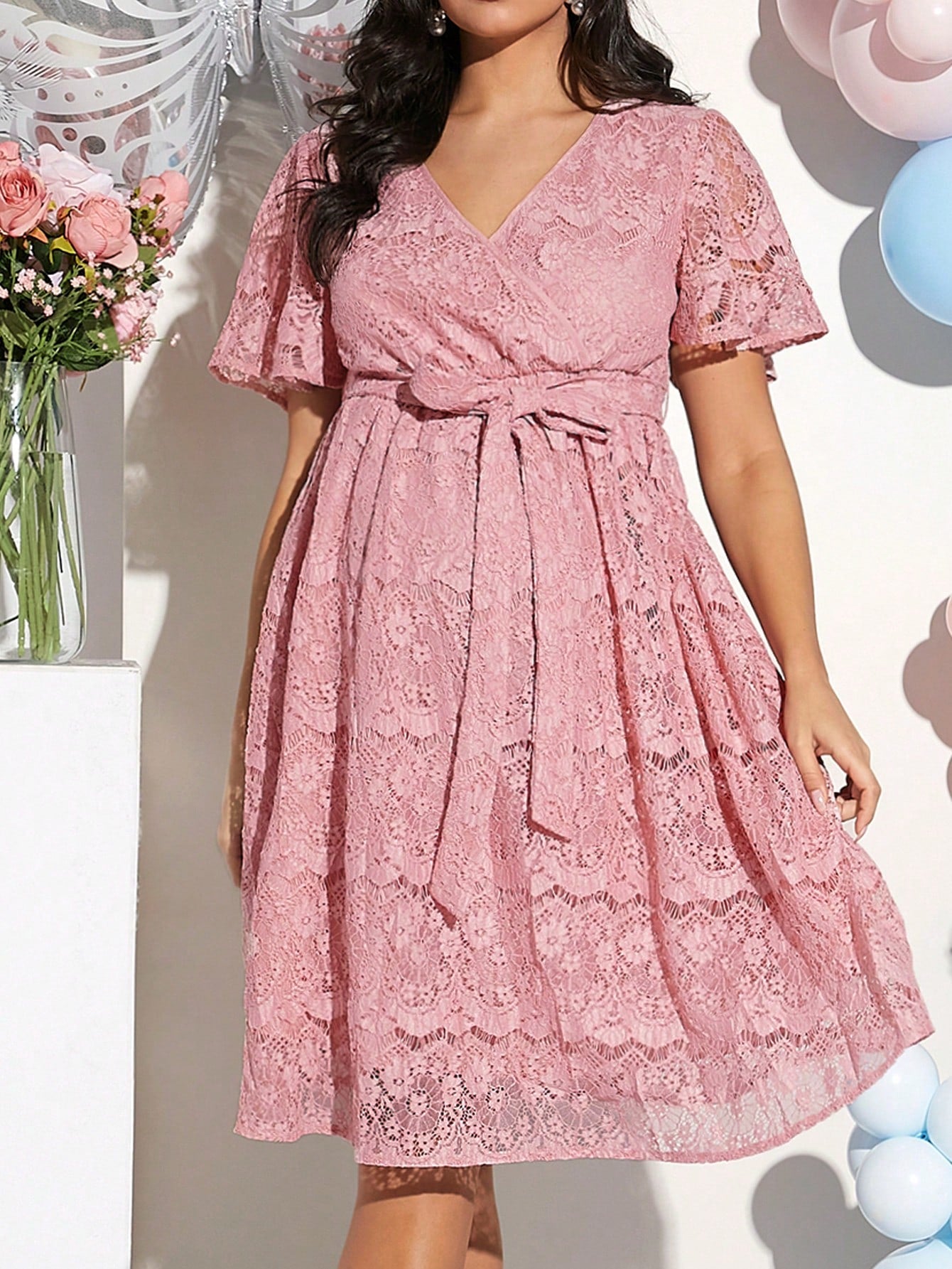 Maternity Elegant Party V-Neck Lace Dress