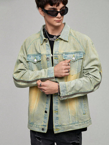 Men's Raglan Long Sleeve Denim Jacket