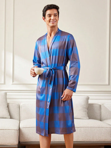 Men's Plaid Long Sleeve Robe