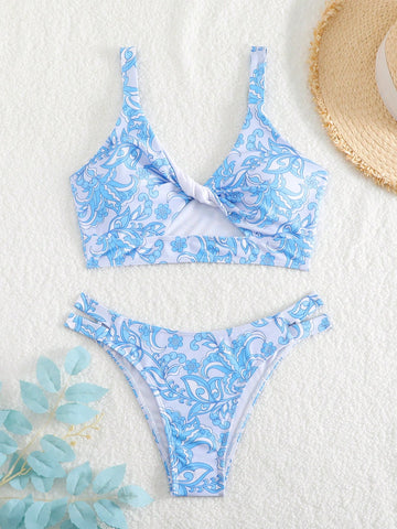 Women's Plant Pattern Printed Swimsuit Set