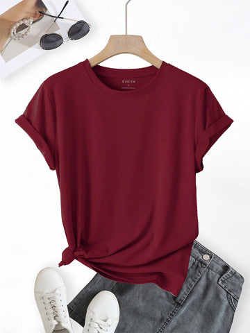 Solid Color Round Neck Casual Short Sleeve T-Shirt