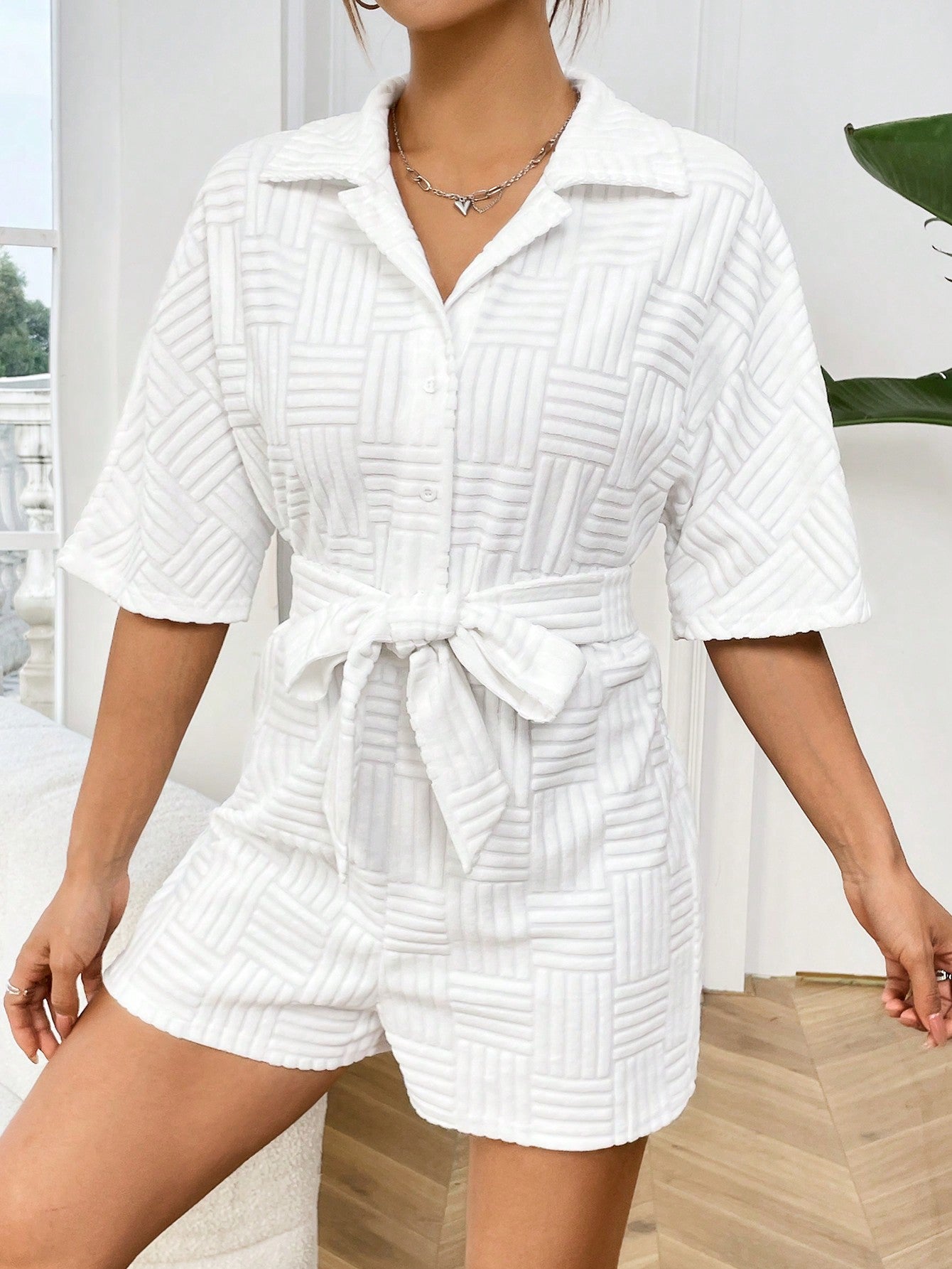 Belted Short Sleeve Romper