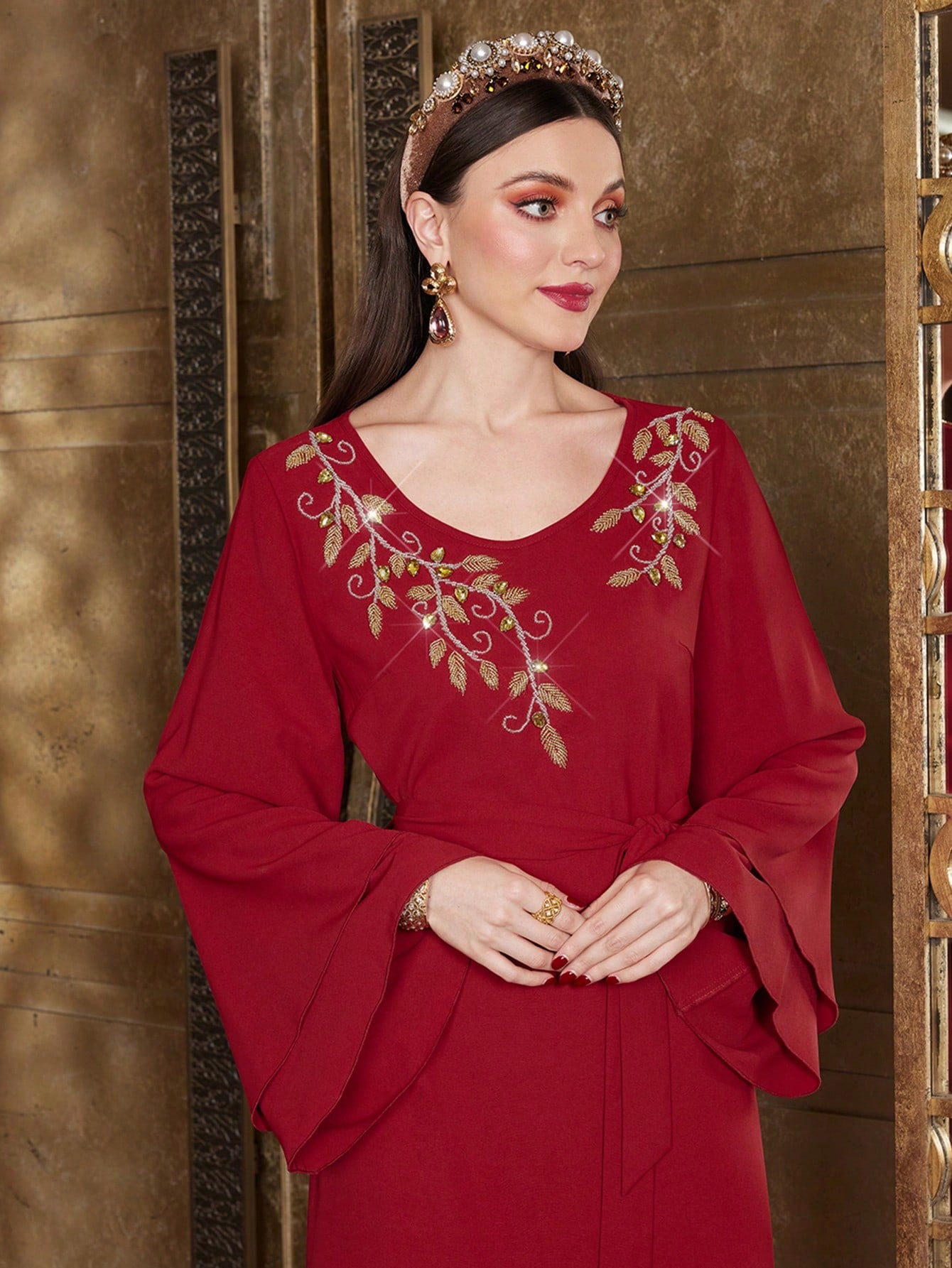 Women's Embroidered Bell Sleeve Dress