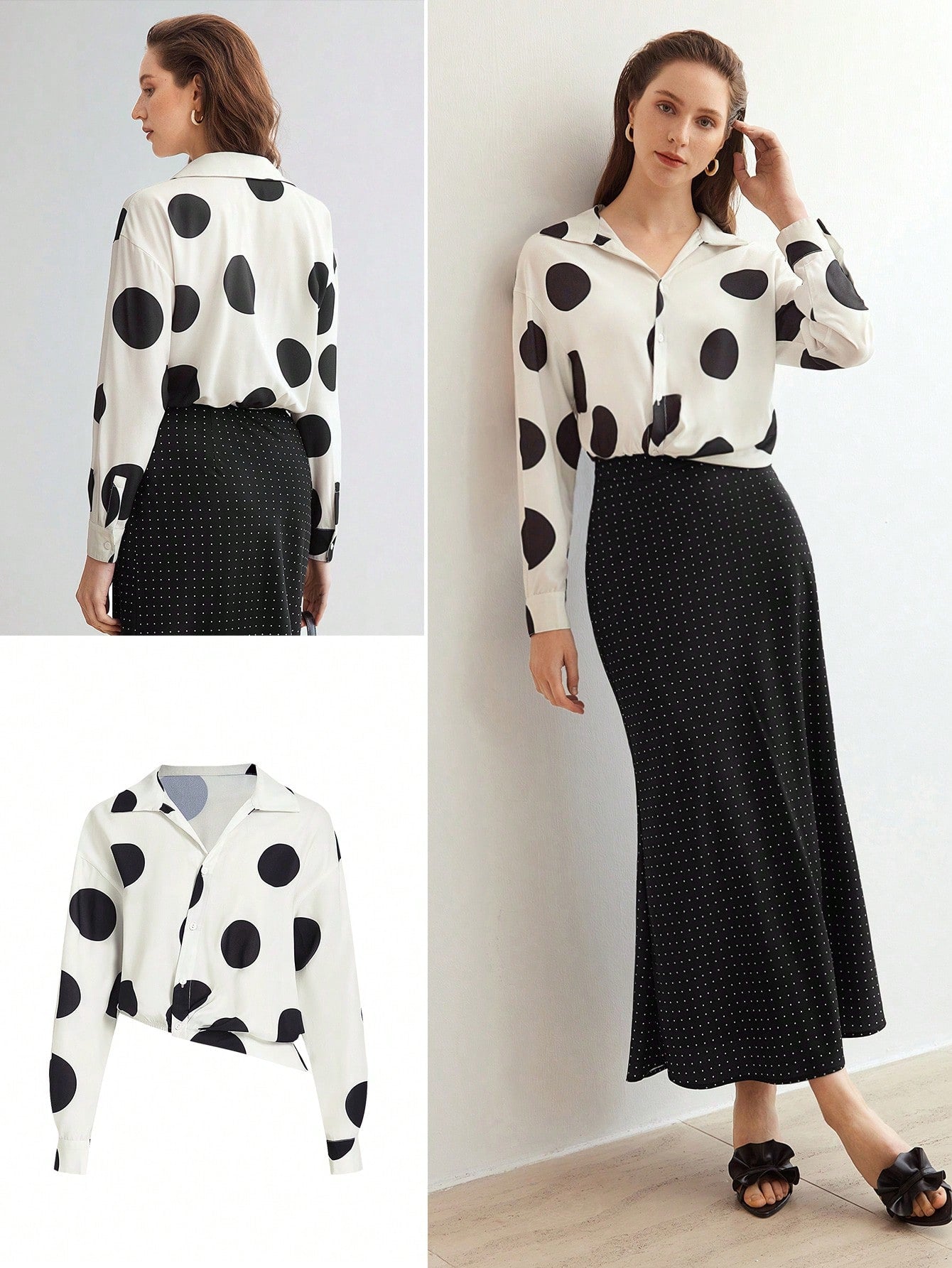 WOVEN LIGHTWEIGHT POLKA DOT PRINTED BLOUSE