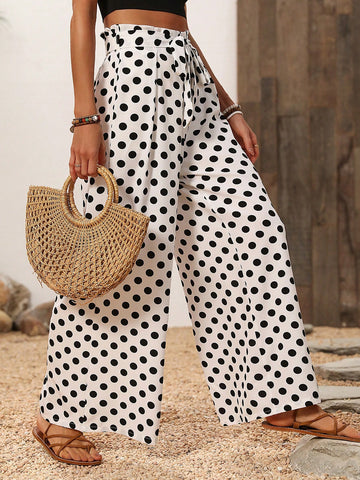 Polka Dot Print Loose Casual Wide Leg Pants