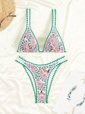 Women's Floral Hips And Cashews Flower Printed Bikini Set For Beachwear