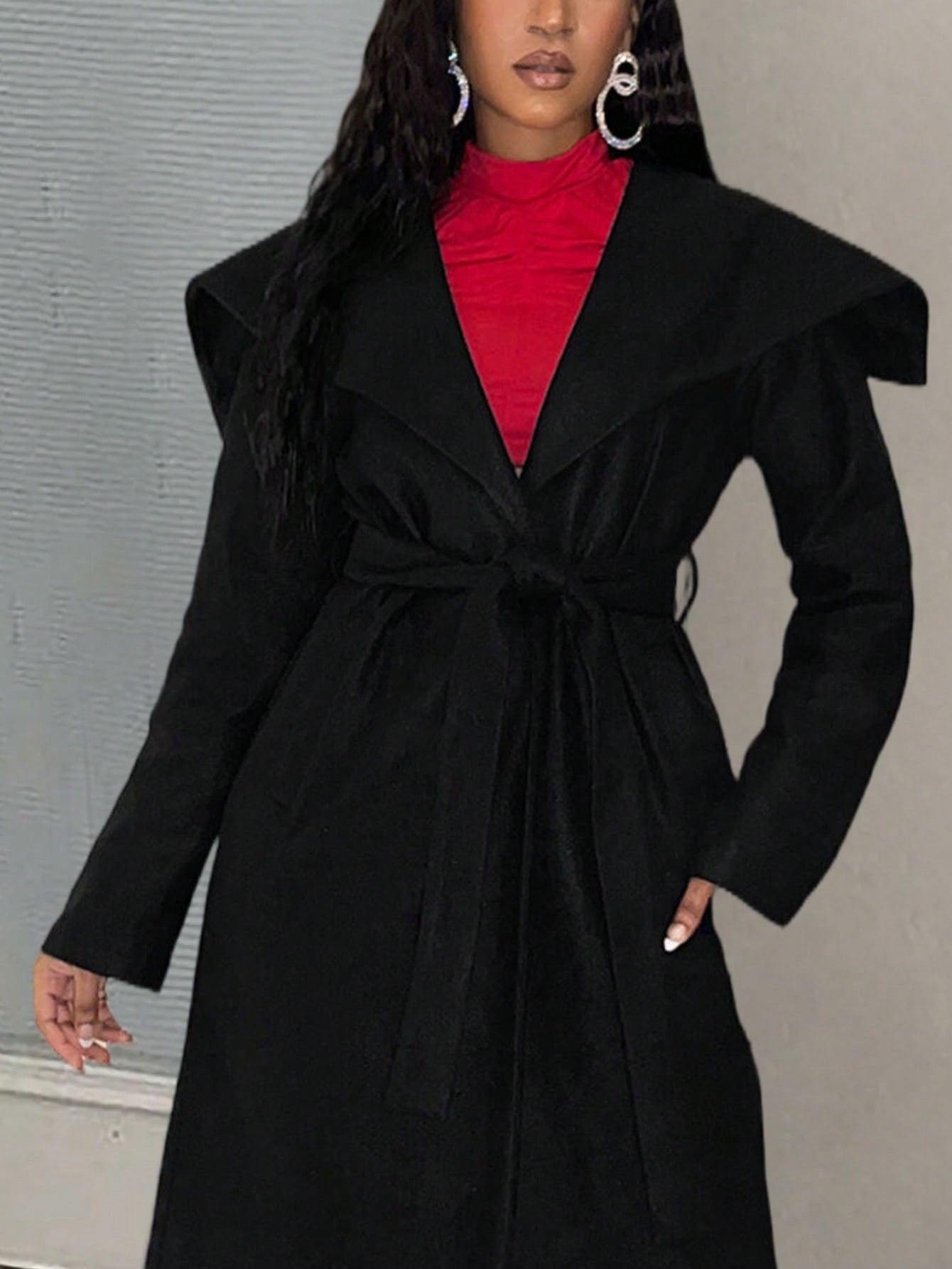 Solid Belted Overcoat