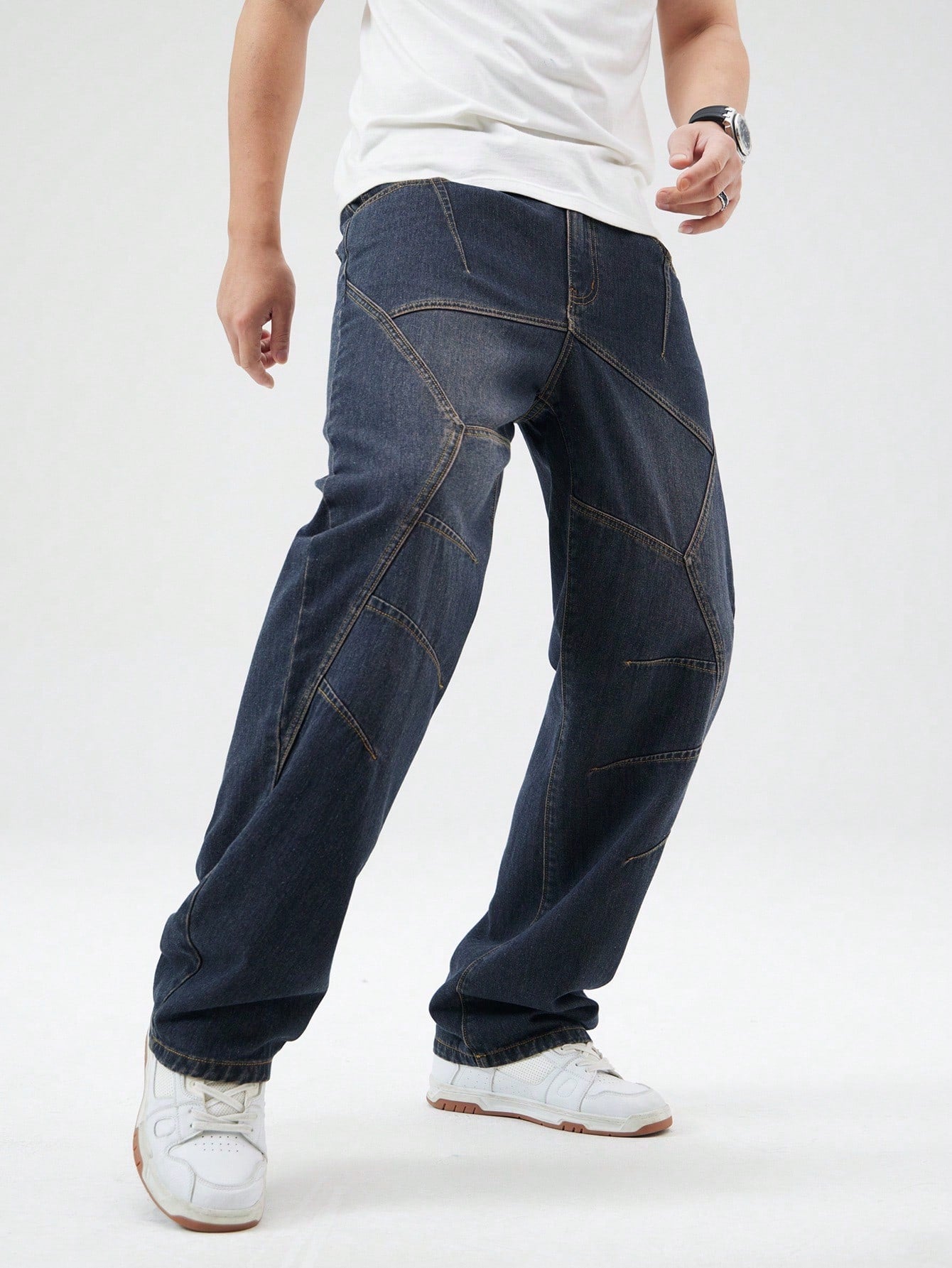 Men'S Worn Out Style Stitched Denim Jeans